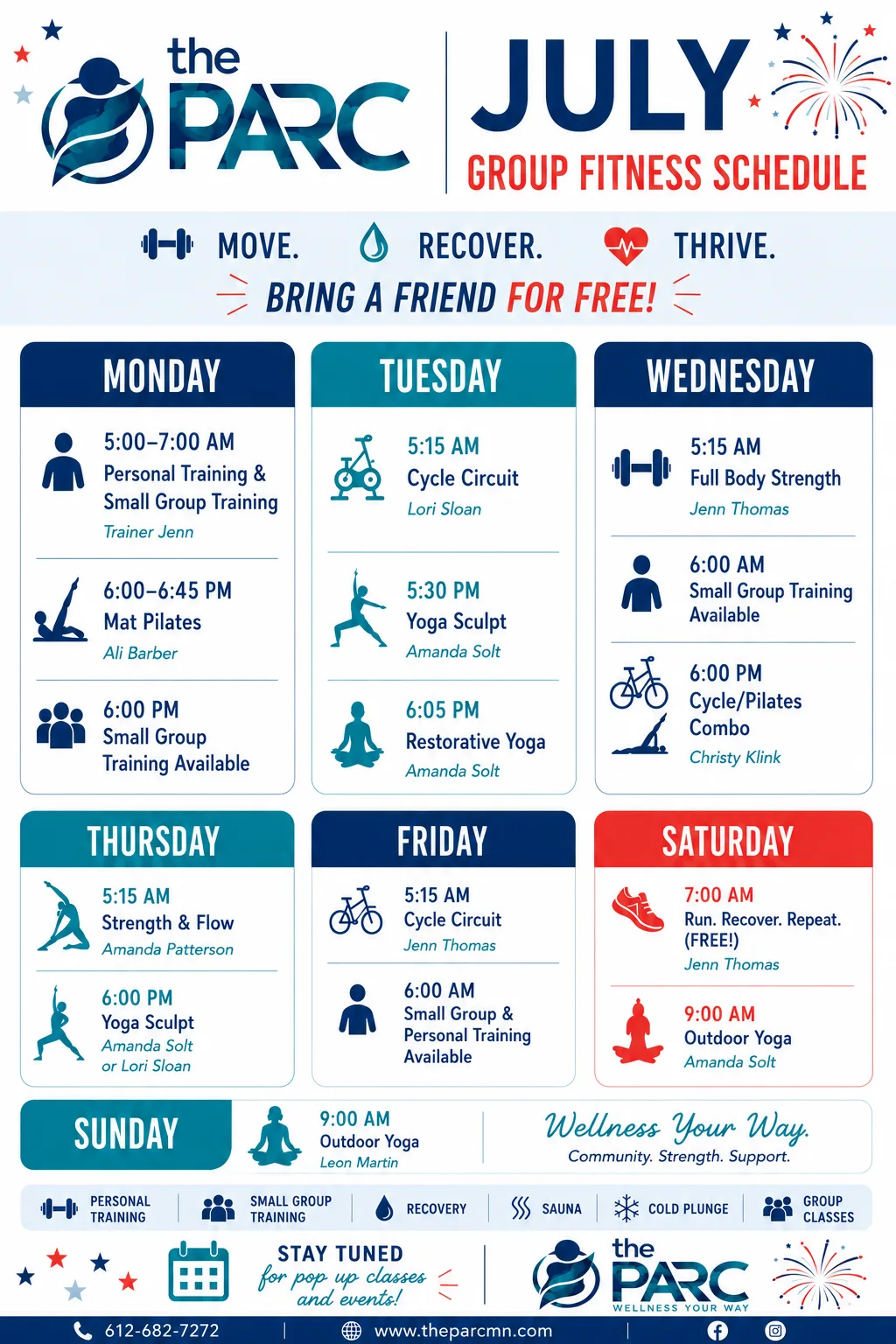 July group fitness schedule at The PARC Blaine MN