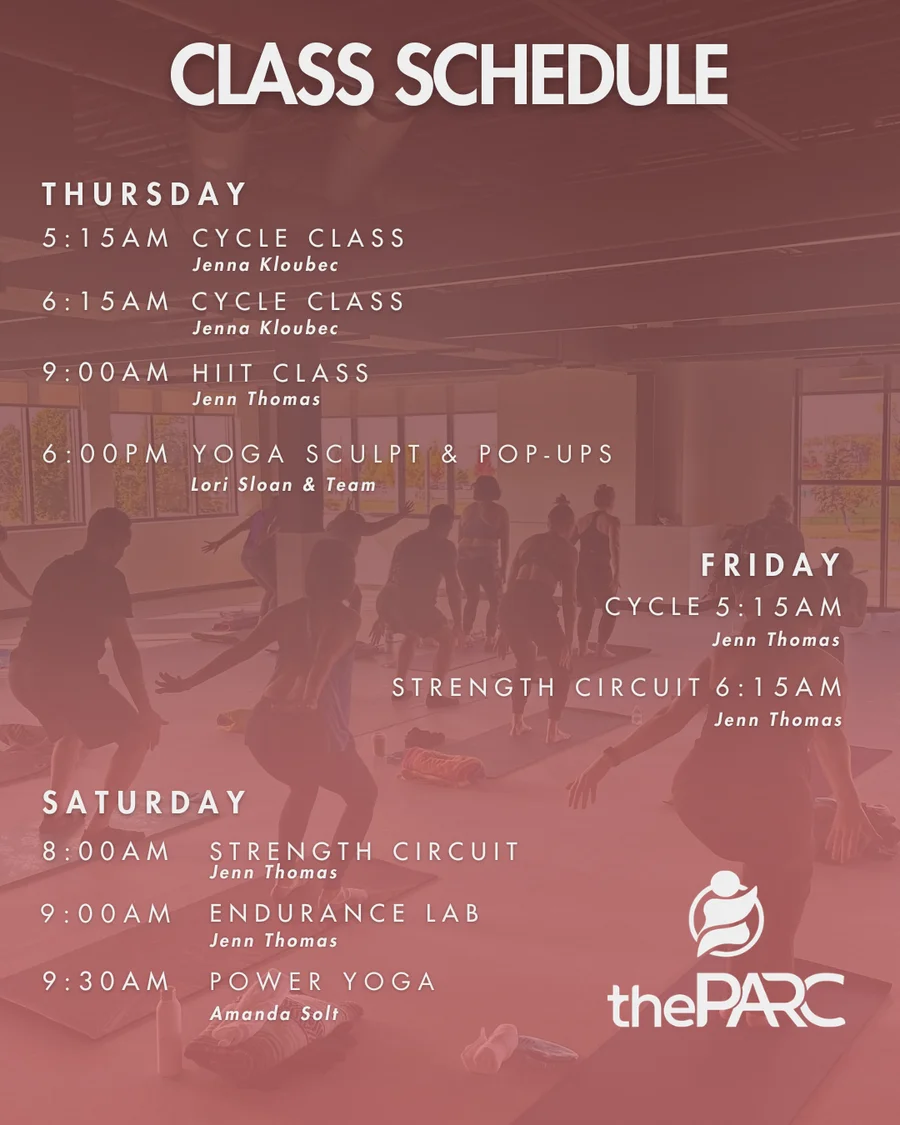Group class schedule Thursday through Saturday at The PARC